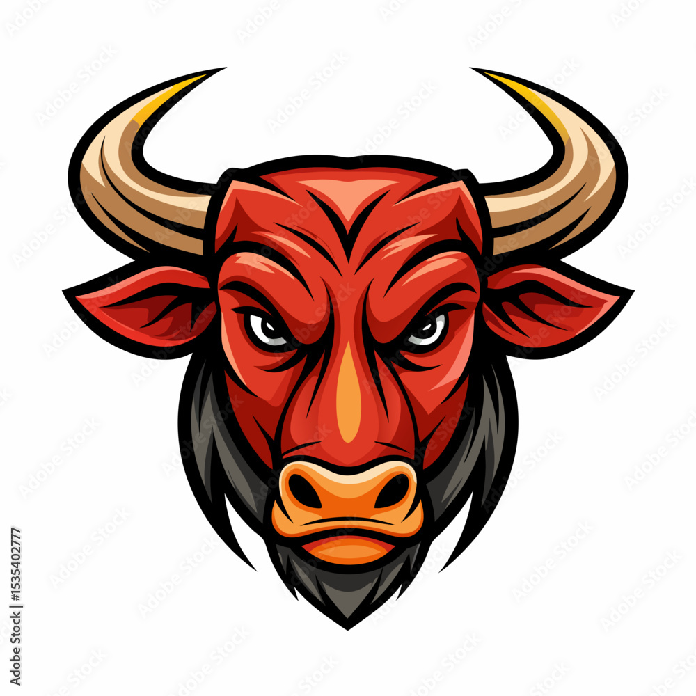 Fototapeta premium Vector artwork of a fierce bull head logo.
