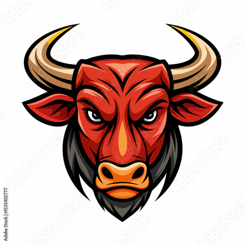 Vector artwork of a fierce bull head logo.
