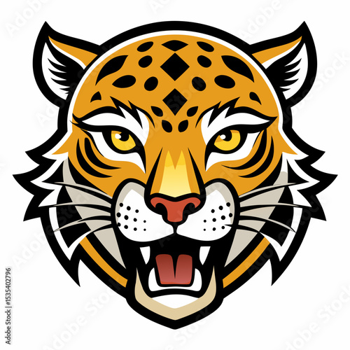 Vector artwork of a fierce jaguar head logo.