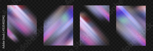 Crystal prism light flare background,transparent rainbow overlay with diamond neon glare effect and iridescent blur.