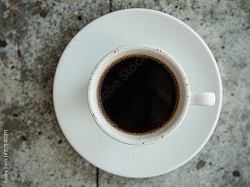 Morning Coffee, Concrete Table Top View, Blank Space