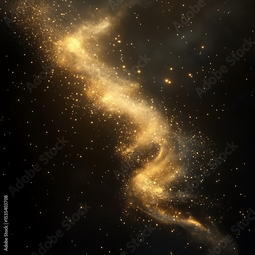 Metallic Shapes Dissolving into Glowing Dust Trail .