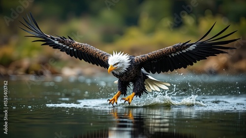 Osprey Hunting Over Still Water, Nature Scene