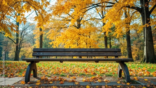 Peaceful Fall Foliage and Wooden Bench