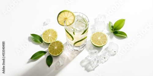 Refreshing Tequila Shot on White Background with Tropical Accents