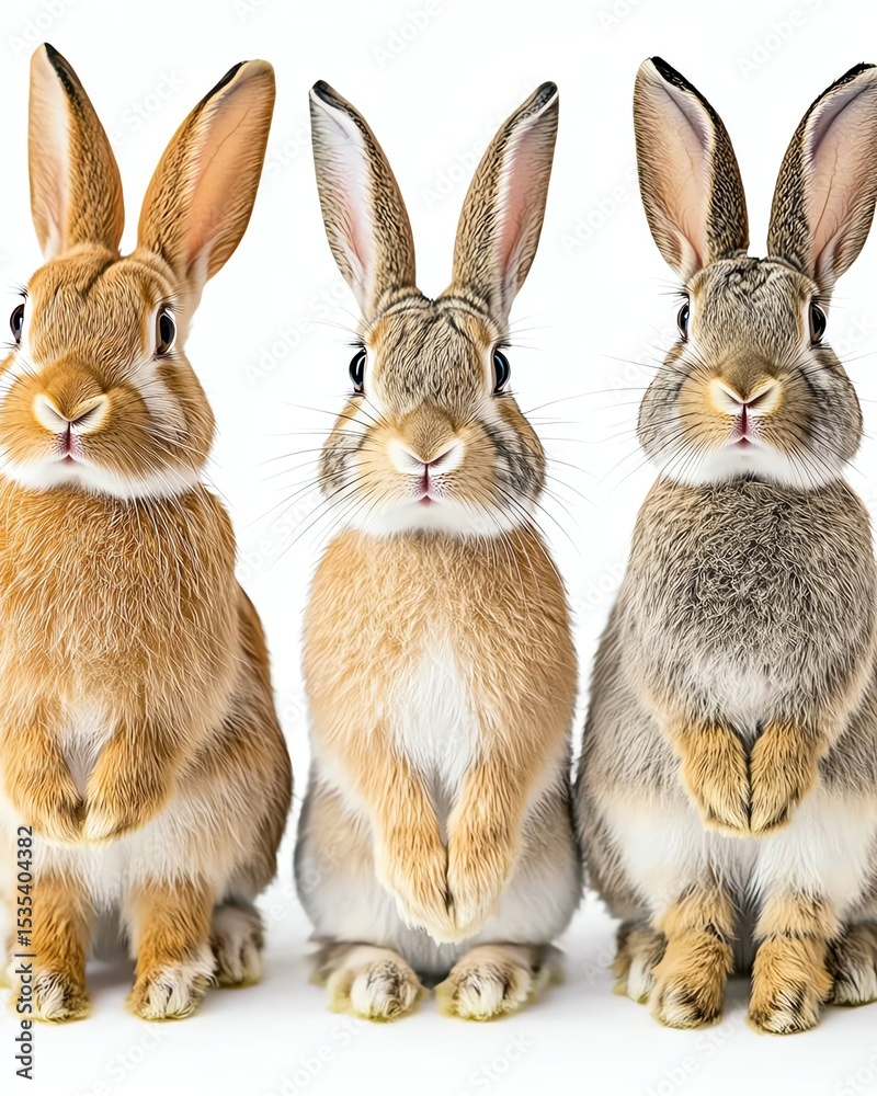 Fototapeta premium Three rabbits posing together, showcasing their unique features.