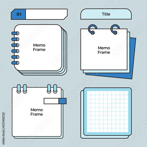 Simple Memo Frame Set, Note Background, Paper, Clip File, Subject, Quote Vector Illustration
