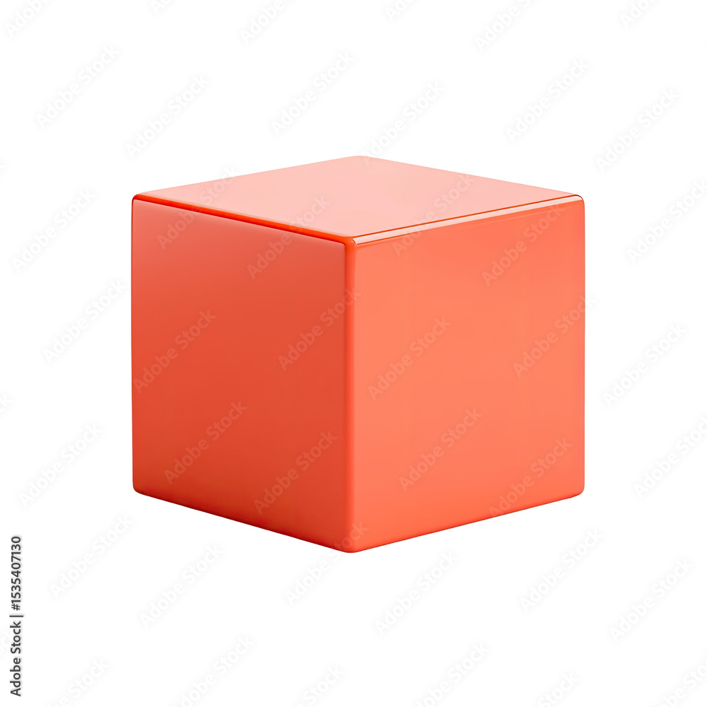 Fototapeta premium Single coral-red cube on black background