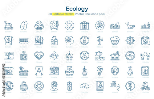 Ecology line icon pack. Ecology Stroke icon set. Editable Stroke icon.