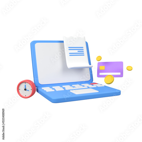 Business invoice transaction for payment on laptop isolated 3d render icon illustration