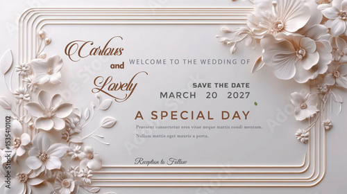 wedding invitation card with golden ribbon