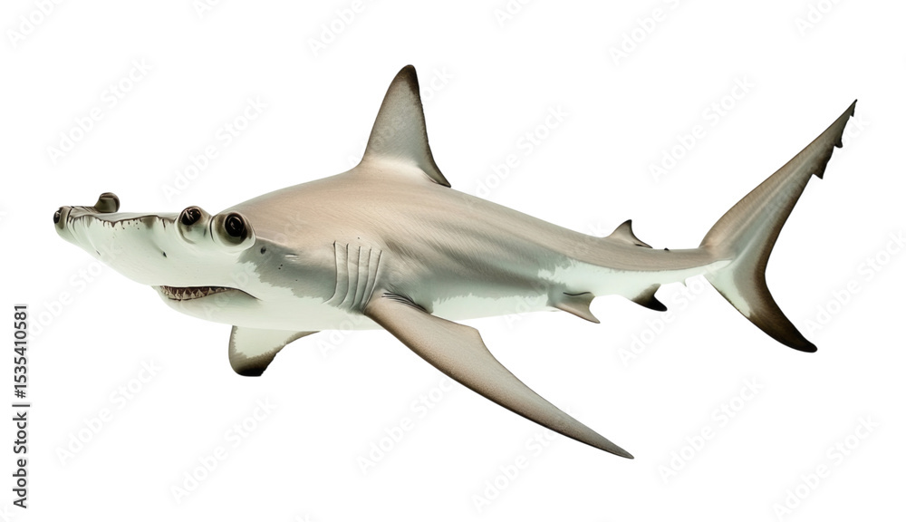 Fototapeta premium Hammerhead shark swimming gracefully in ocean waters isolated on transparent background, cutout PNG