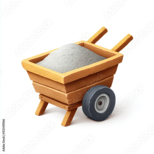 Toy wheelbarrow filled with cement made of wood and plastic used for pretend play construction theme children toy outdoor play