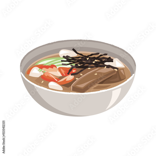 Korean acorn jelly bowl. A cold summer dish.