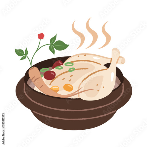 Samgyetang, a Korean summer tonic dish. A dish made by boiling chicken and various ingredients.