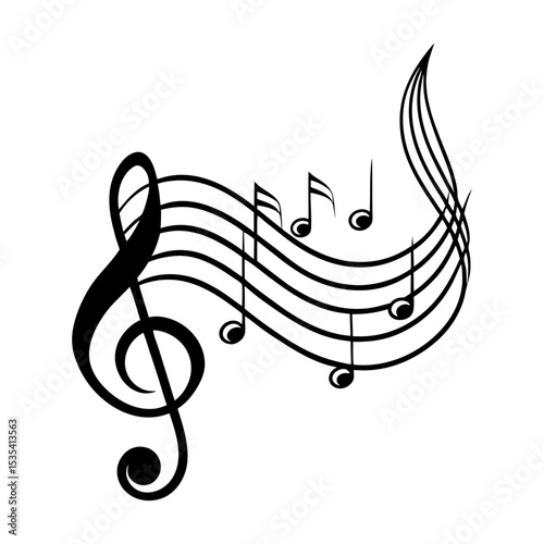 Abstract music background with notes and treble clef artistic vector illustration