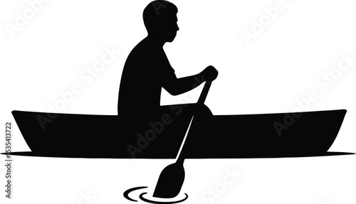 Silhouette man rowing boat flat design vector illustration