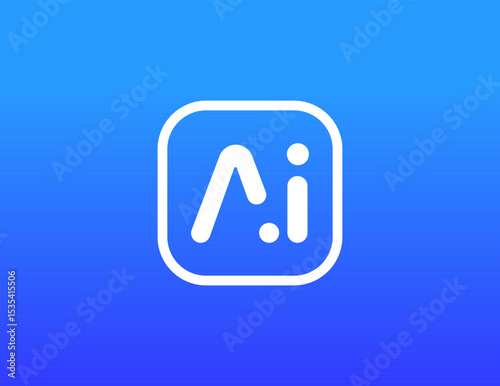 AI logo, artificial intelligence badge with minimal typography, virtual assistant icon. Smart tech symbol for cloud system, analytics, automation, network, digital innovation. Vector illustration