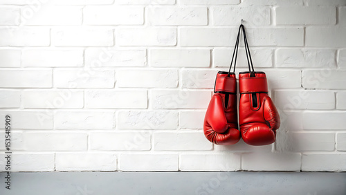 hung red boxing glove on the wall