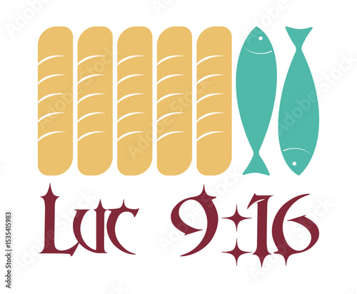 The miraculous feeding of Jesus Christ, the multiplication of the loaves and fishes; a picture of God's provision and mercy. The Gospel story. Based on the Holy Scriptures. Vector illustrations EPS10