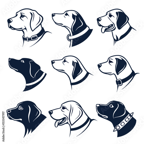 Vector illustration set of dogs in various poses perfect for logos and designs
