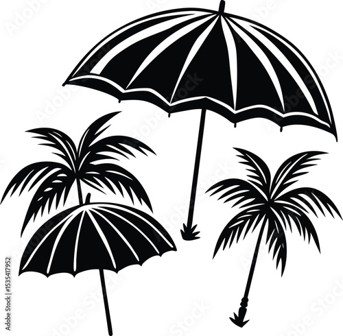 A beach umbrella silhouette white background