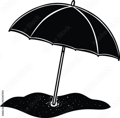 A beach umbrella silhouette white background