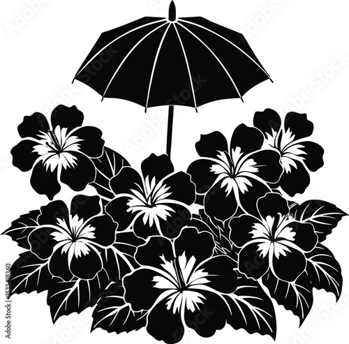 A beach umbrella silhouette white background