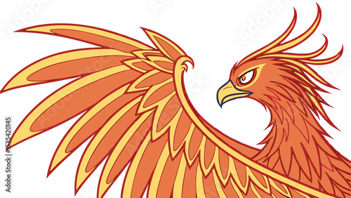 Vector illustration of fire phoenix bird cose shot with flames


