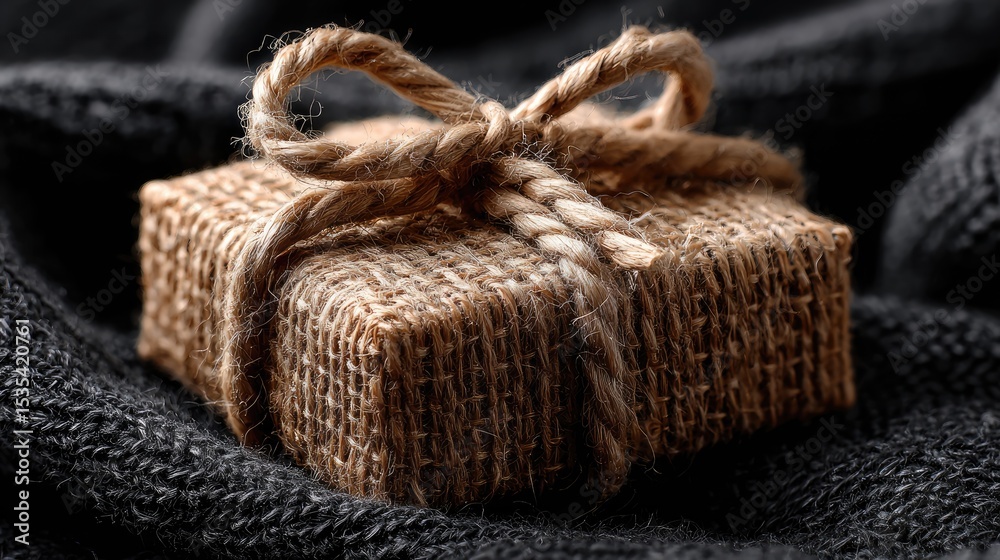 Obraz premium Close-up of a rustic gift box tied with twine.