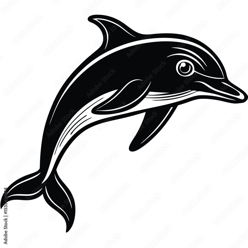 Fototapeta premium Elegant Dolphin Silhouette Swimming in Ocean Waves