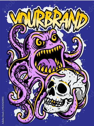 Fotografie monster metalcore fashion streetwear halloween octopus skull tshirt illustration