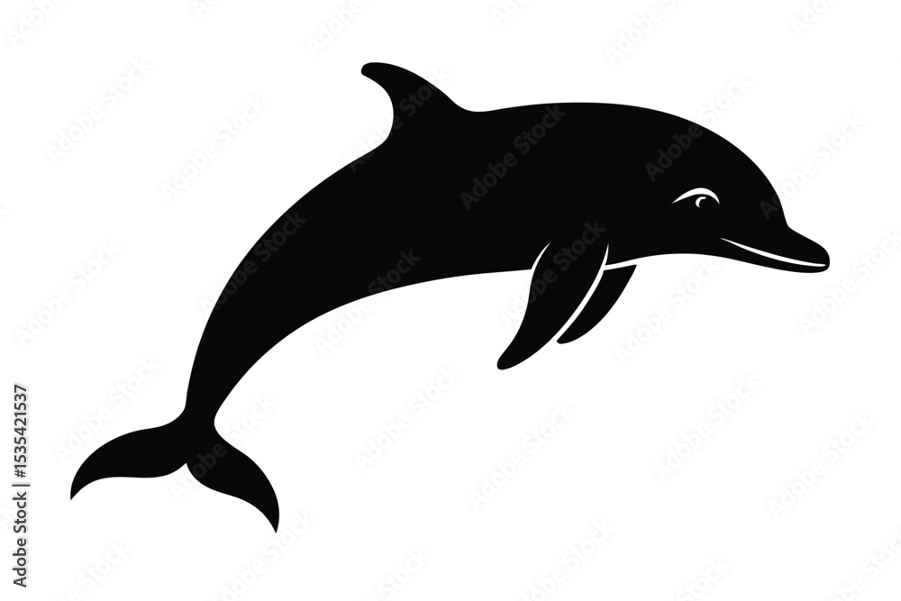 Fototapeta premium Black silhouette illustration of a playful dolphin jumping out of the ocean water