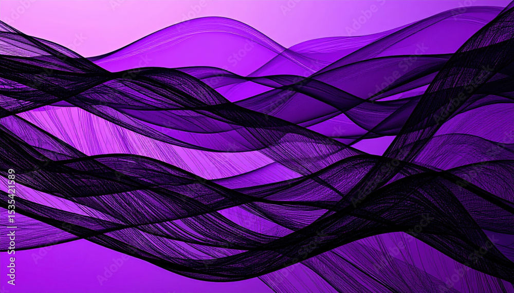 Obraz premium Mesmerizing network of black lines pulsates with vibrant purple waves, creating futuristic and high fidelity visual experience that captivates viewer imagination