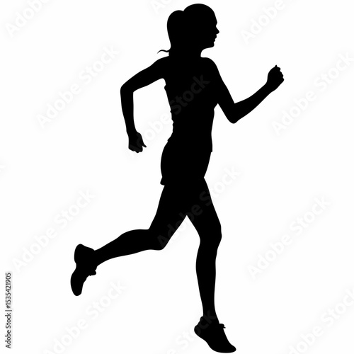 Silhouette of a woman in motion running with arms bent and legs extended against a white background view created with generated ai