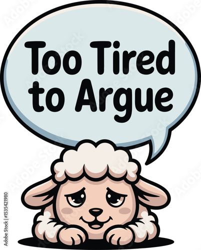Tired Sheep Cartoon Character Too Tired To Argue Illustration cute lazy rest calm wool lamb farm    