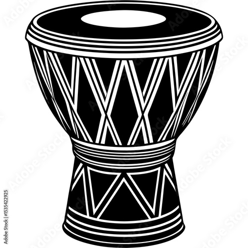 Find black and white djembe drum vector art for musical instrument percussion illustration design needs
