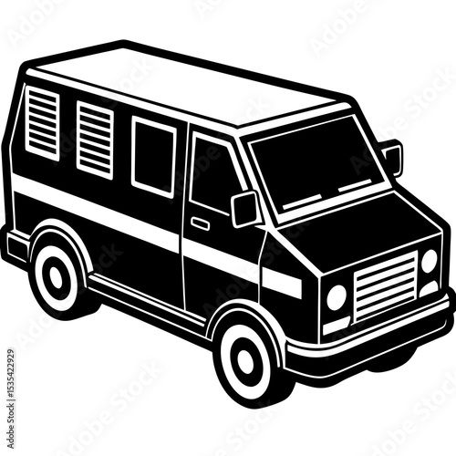 Explore black and white van vector illustration for commercial transport and delivery service design needs now