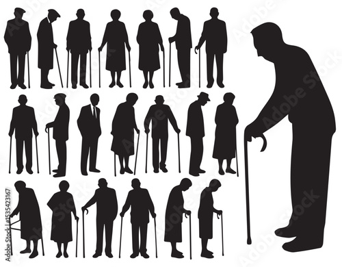 silhouettes of old age people