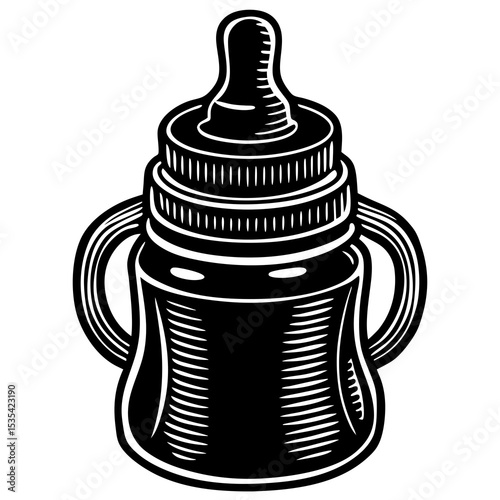 Baby bottle with handles vector illustration for feeding newborn infant milk or formula design art