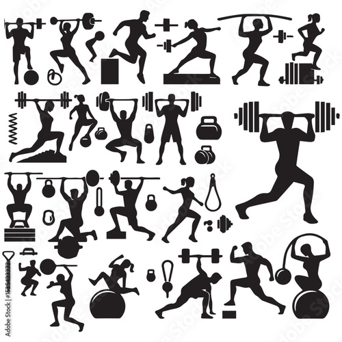 jime people doing exercise and tools like icons