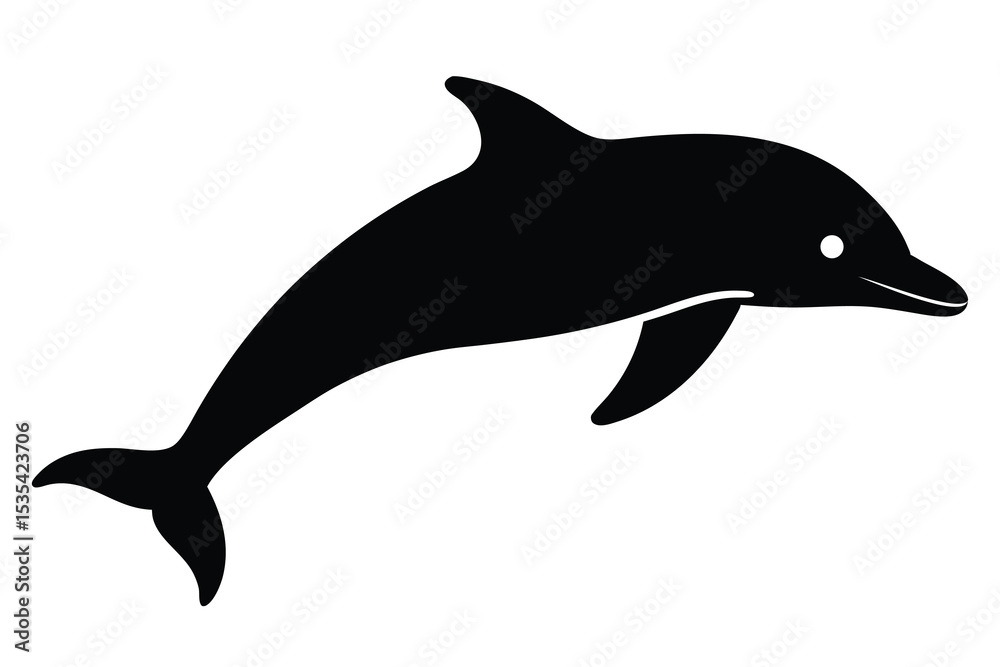 Fototapeta premium Silhouette illustration of a playful dolphin swimming in the ocean on a white background