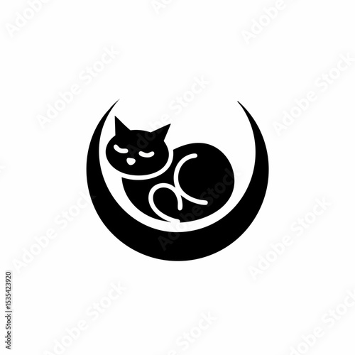 Sleeping Cat on Crescent MoonVector