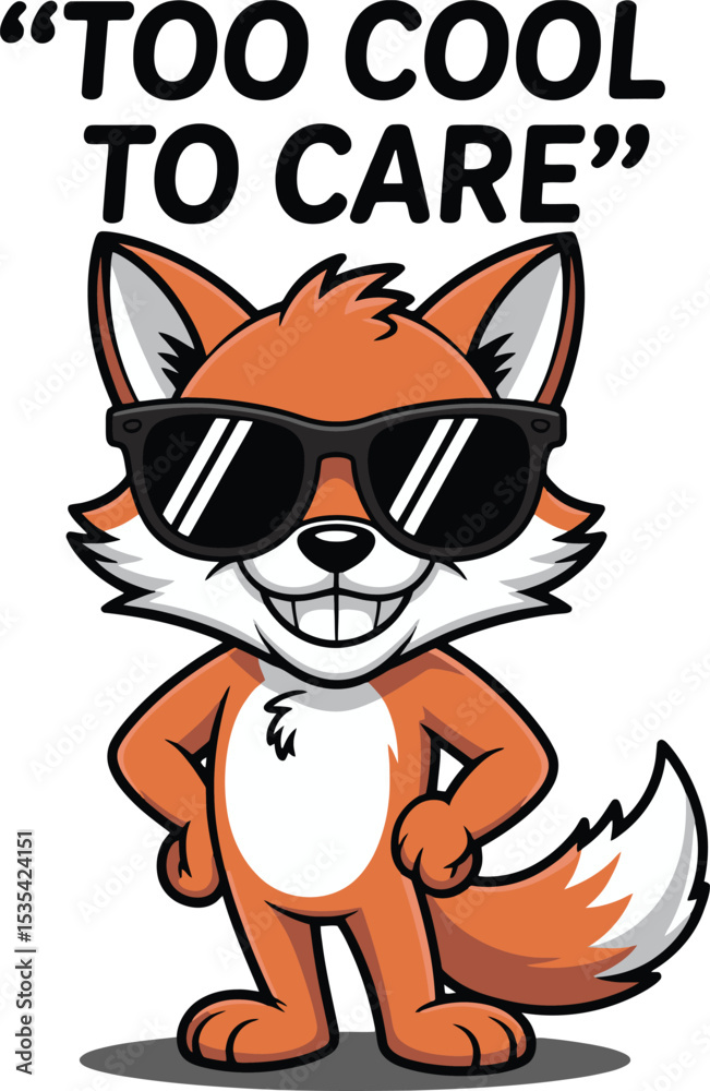 Fototapeta premium Cool Fox Character Sunglasses Too Cool To Care Design art fun cute bold icon logo funny image black