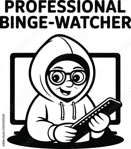 Professional Binge Watcher Cartoon Character Design Relaxed Happy Streaming Movie Series tv man fun 