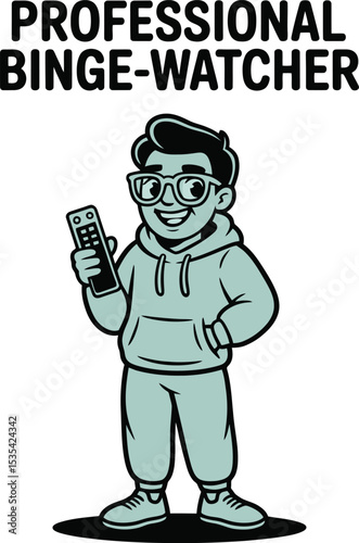Professional Binge Watcher Cartoon Illustration Design Graphic tv man home flat cute shows relax    