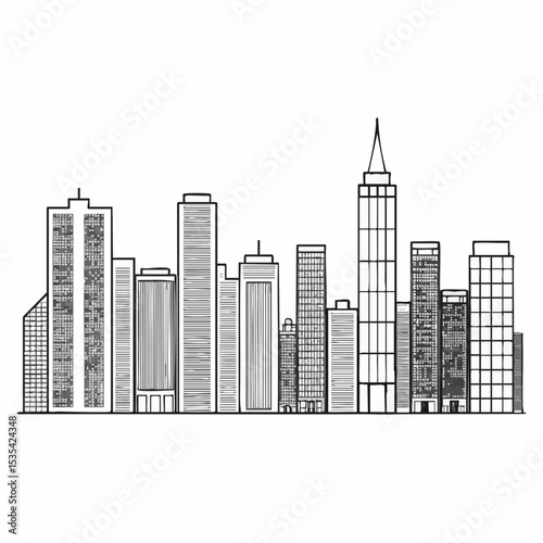 Hand-drawn City Skyline IllustrationVector