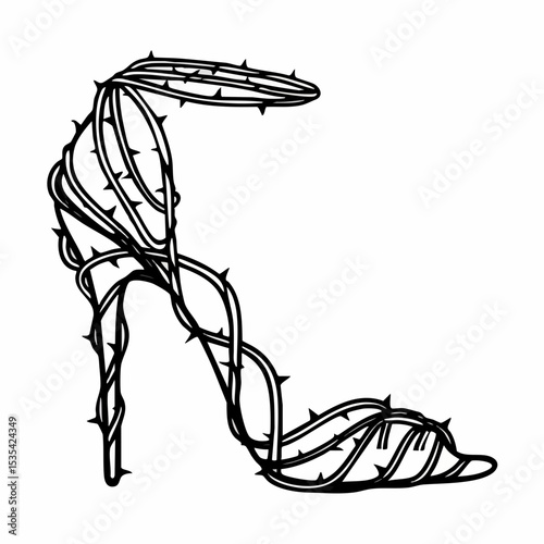 High-Heeled Sandal Design with ThornsVector