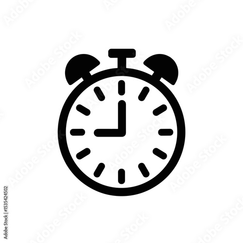 Alarm clock icon in black line art for time management and schedule planning