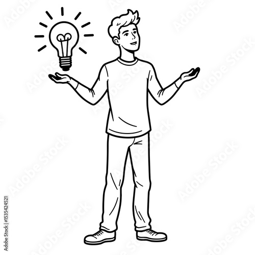 Person holding lightbulb illustration – innovation and creativity concept